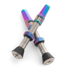 Load image into Gallery viewer, Natural Titanium Tubeless Valve Stems with Oil Slick Highlights
