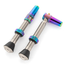 Load image into Gallery viewer, Natural Titanium Tubeless Valve Stems with Oil Slick Highlights

