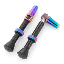 Load image into Gallery viewer, Black Titanium Tubeless Valve Stems with Oil Slick Highlights
